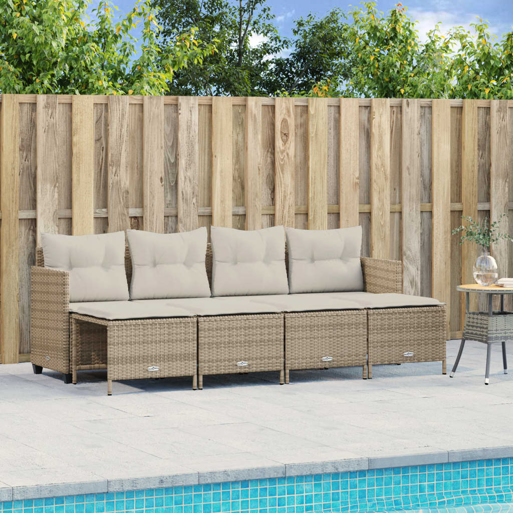 5-delige Loungeset met kussens poly rattan beige – afbeelding 1