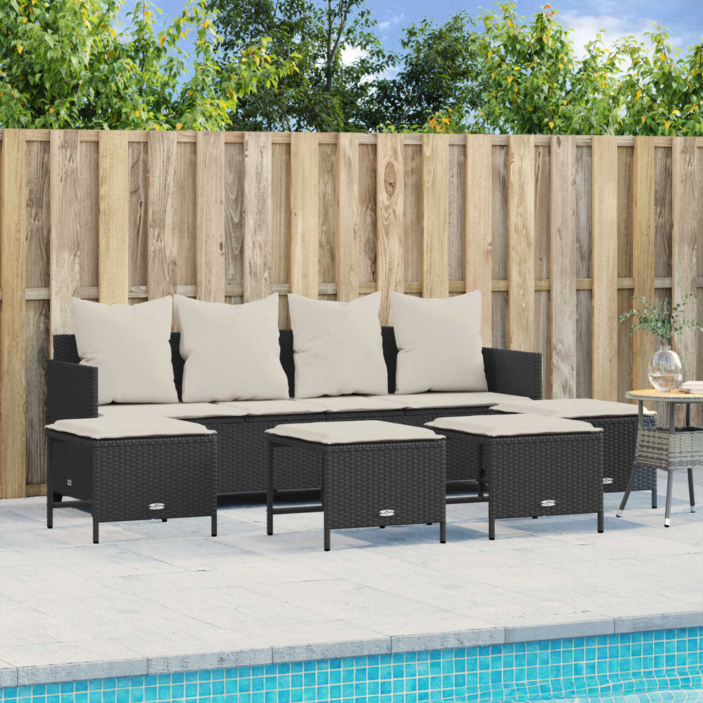 5-delige Loungeset met kussens poly rattan zwart – afbeelding 1