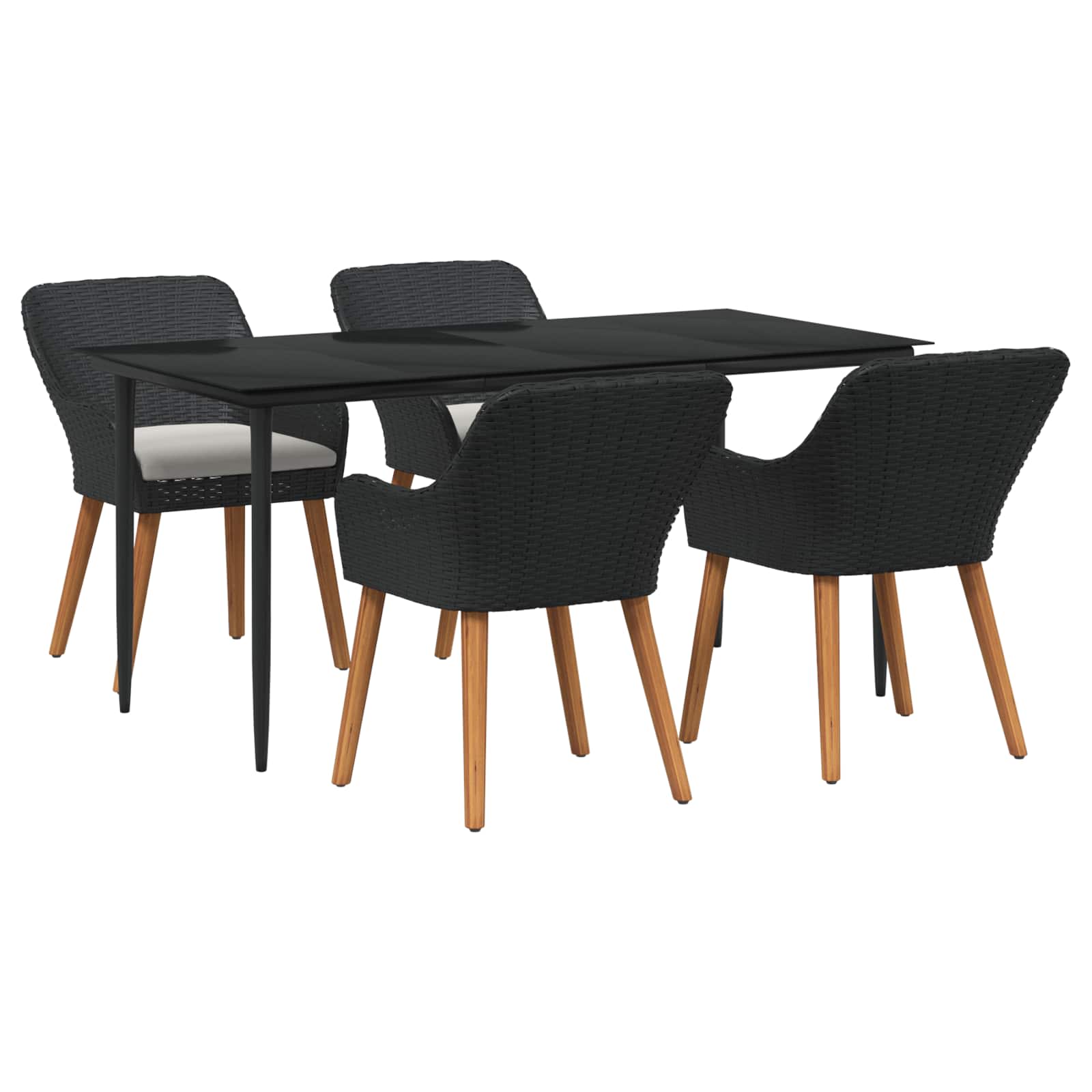 Tuin eettafelset met kussen 5 pcs Zwart poly rattan