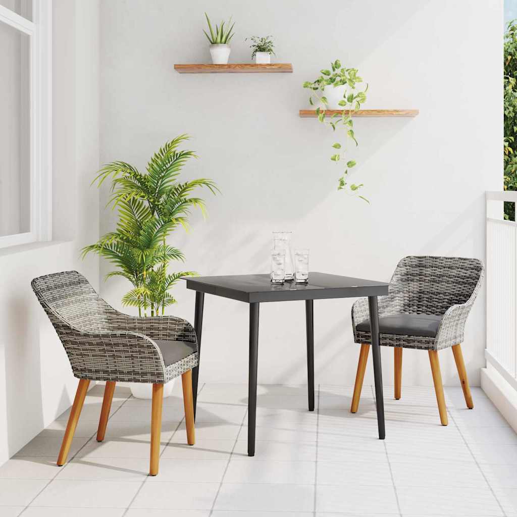 Tuin eettafelset met kussen 3 pcs Grijs poly rattan