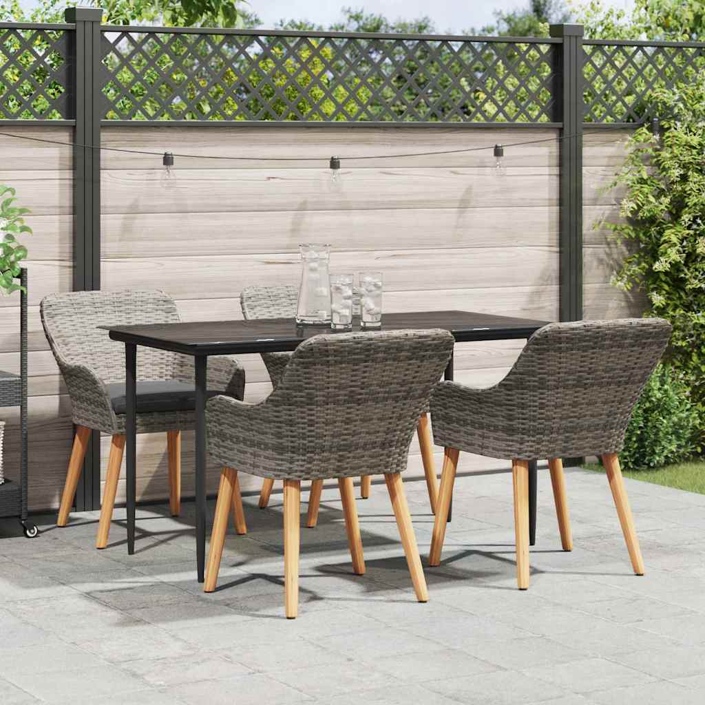 Tuin eettafelset met kussen 5 pcs Grijs poly rattan