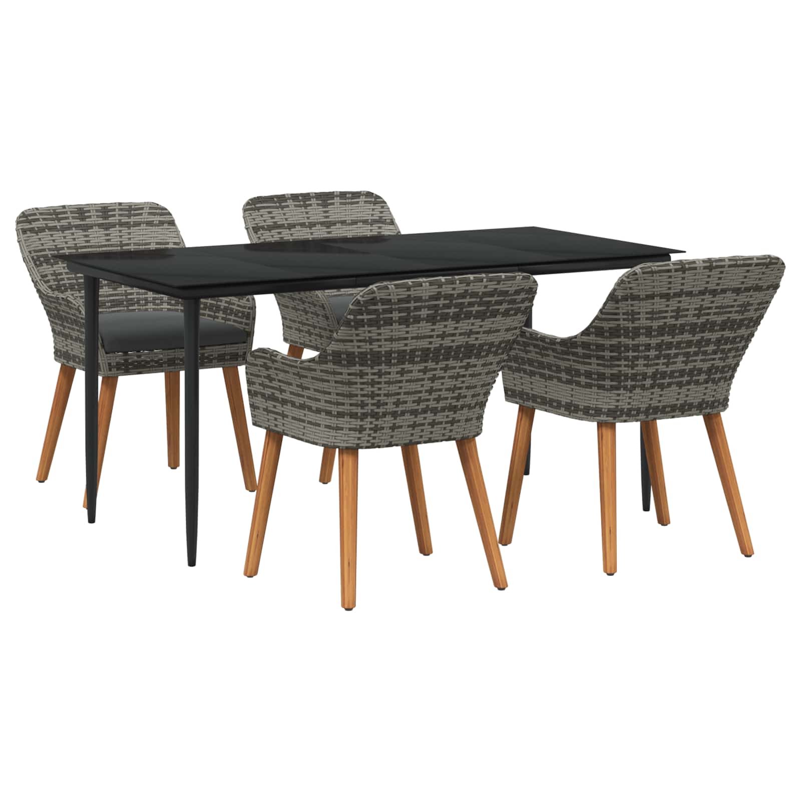 Tuin eettafelset met kussen 5 pcs Grijs poly rattan