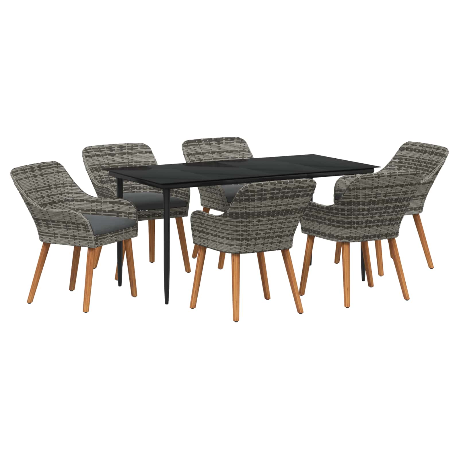 Tuin eettafelset met kussen 7 pcs Grijs poly rattan