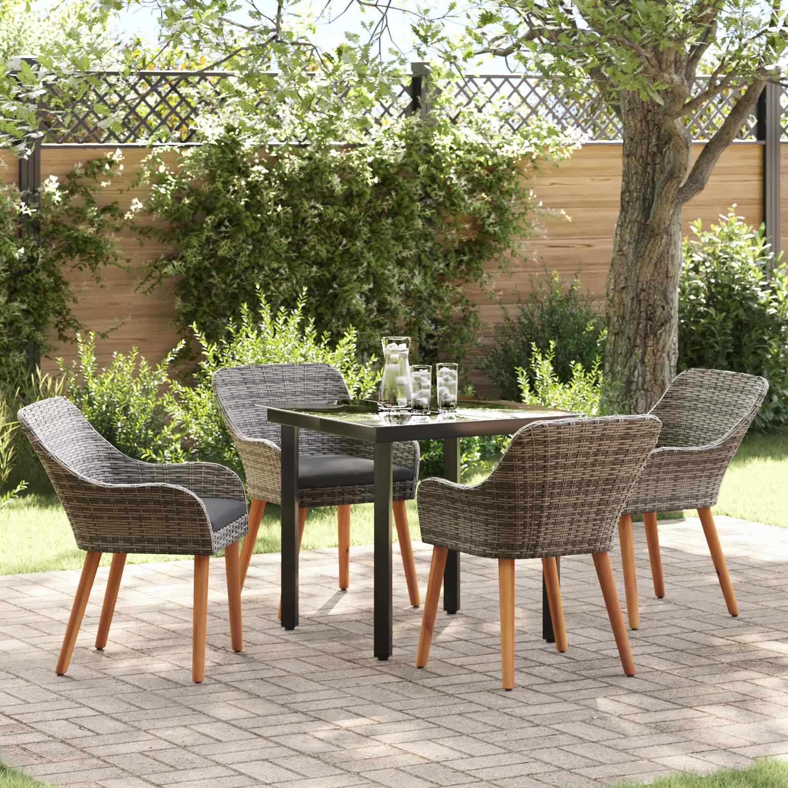 Tuin eettafelset met kussen 5 pcs Grijs poly rattan – afbeelding 1