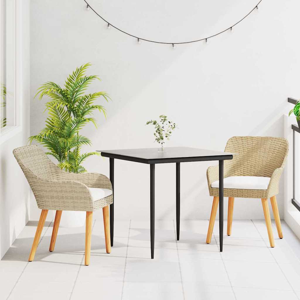 Tuin eettafelset met kussen 3 pcs Beige poly rattan