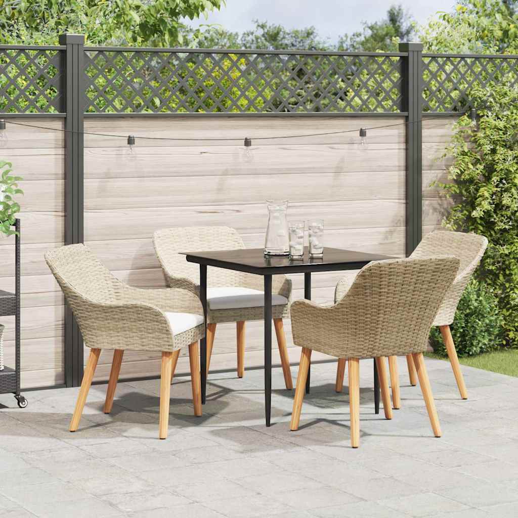 Tuin eettafelset met kussen 5 pcs Beige poly rattan