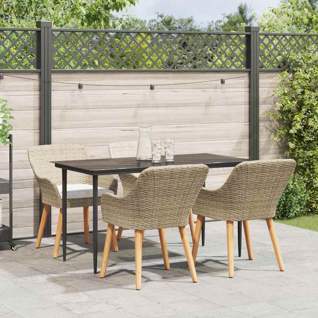 Tuin eettafelset met kussen 5 pcs Beige poly rattan