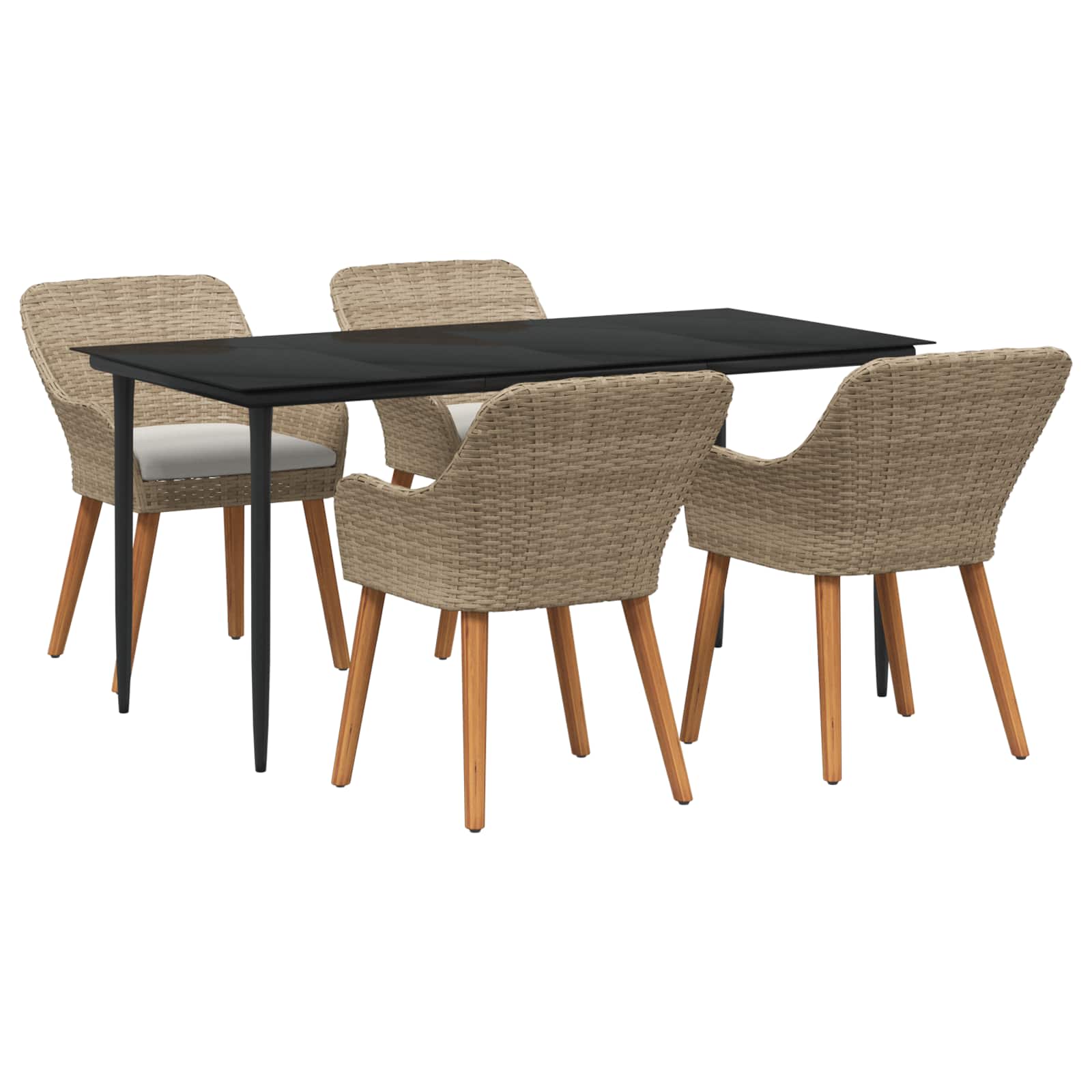 Tuin eettafelset met kussen 5 pcs Beige poly rattan