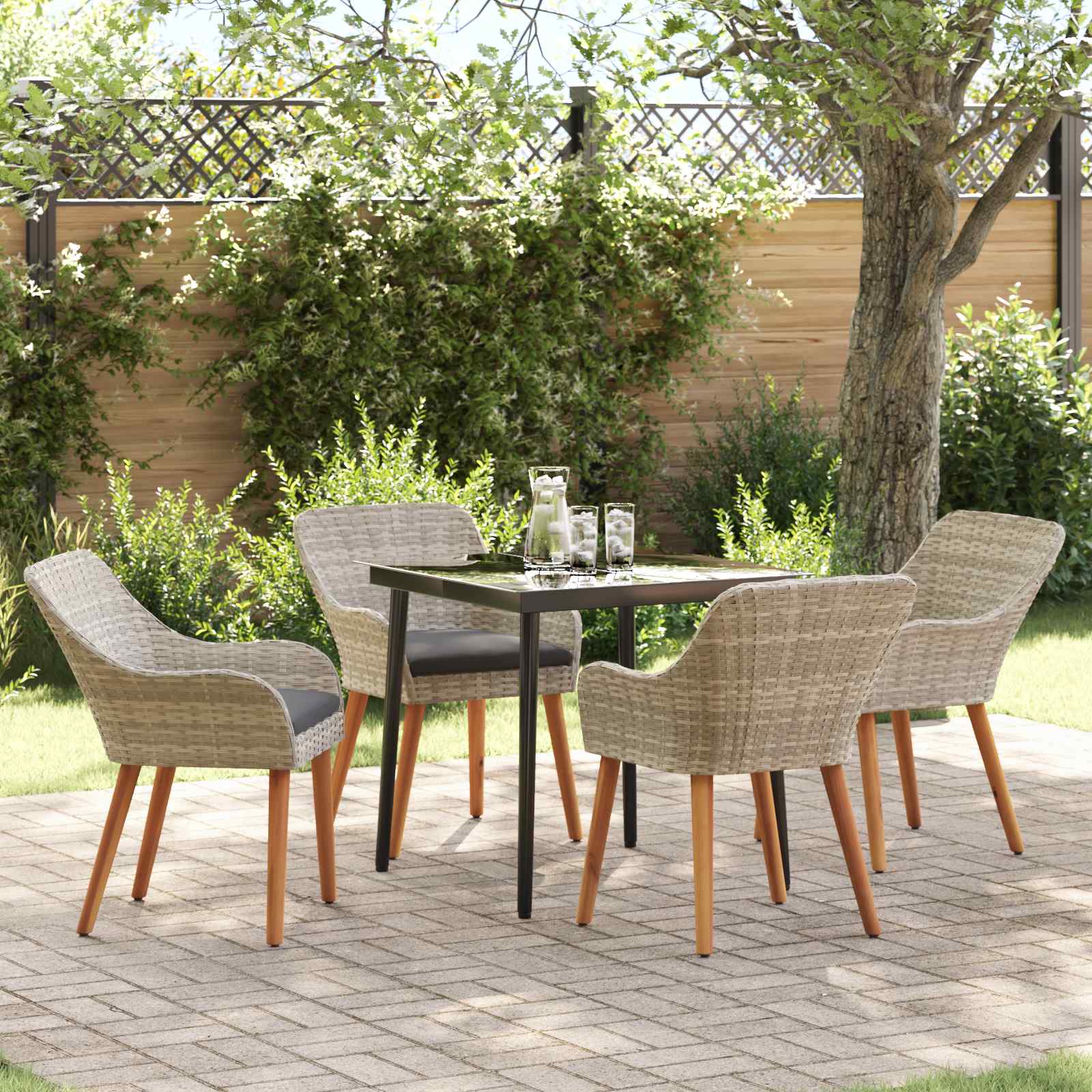 Tuin eettafelset met kussen 5 pcs Lichtgrijs poly rattan