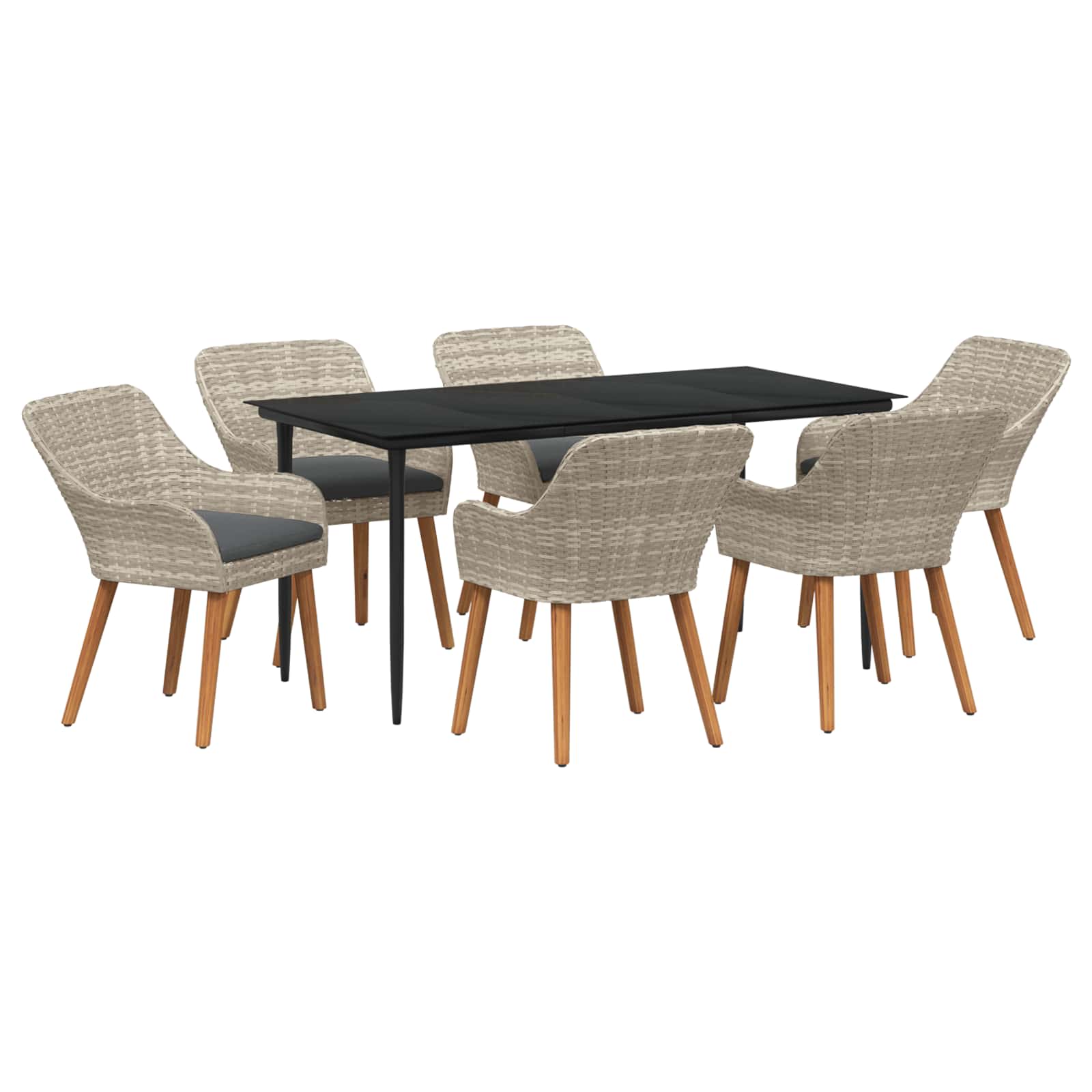 Tuin eettafelset met kussen 7 pcs Lichtgrijs poly rattan – afbeelding 1