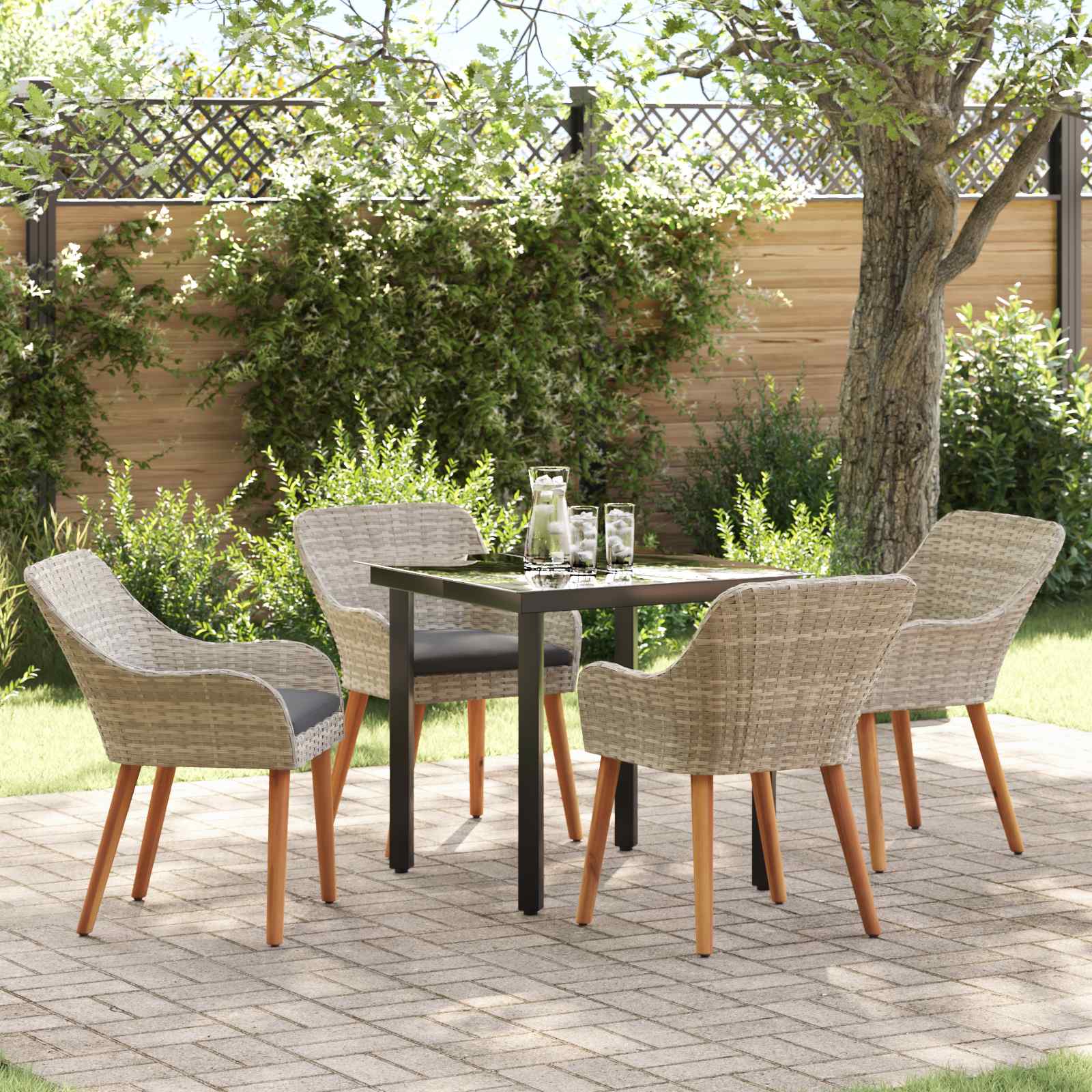 Tuin eettafelset met kussen 5 pcs Lichtgrijs poly rattan – afbeelding 1