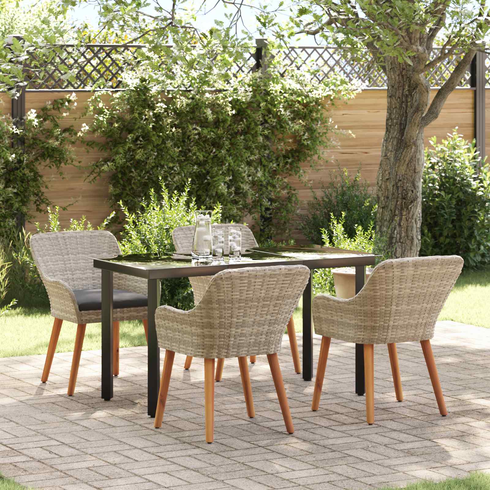 Tuin eettafelset met kussen 5 pcs Lichtgrijs poly rattan – afbeelding 1