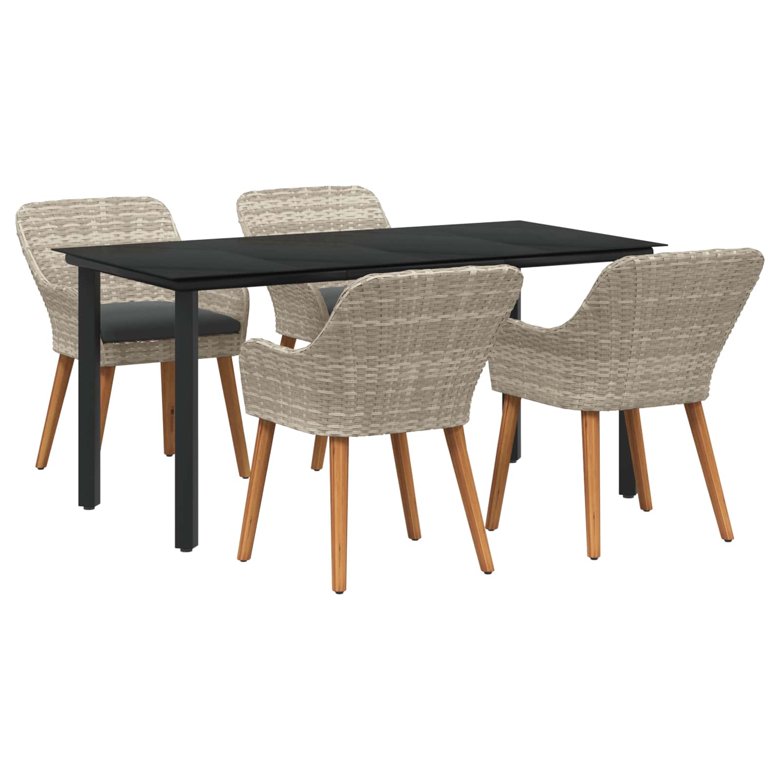 Tuin eettafelset met kussen 5 pcs Lichtgrijs poly rattan – afbeelding 1
