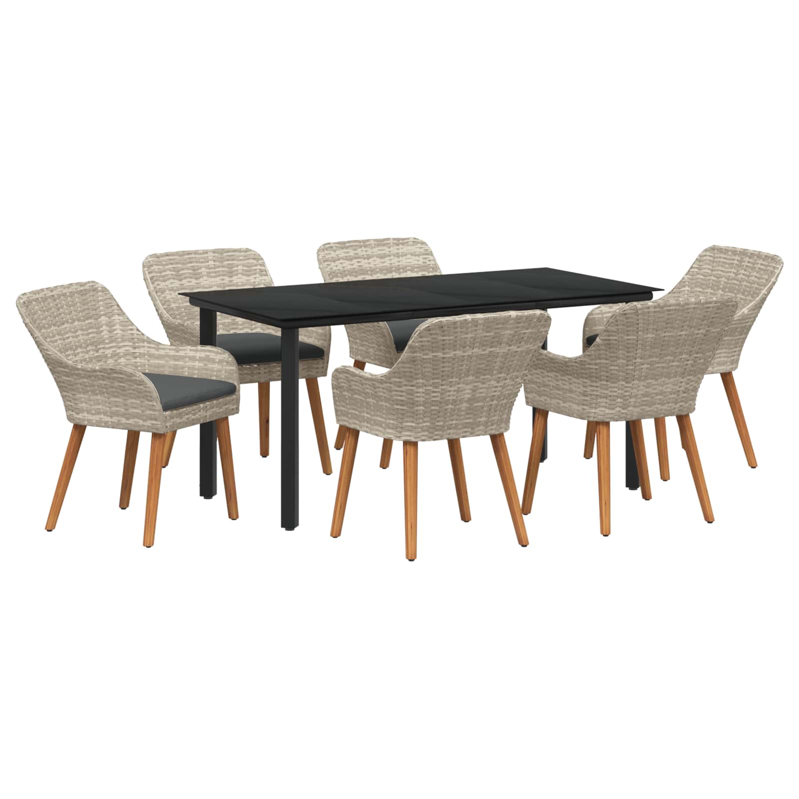 Tuin eettafelset met kussen 7 pcs Lichtgrijs poly rattan