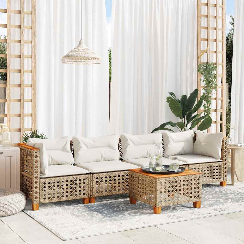5-delige Loungeset met kussens poly rattan beige – afbeelding 1