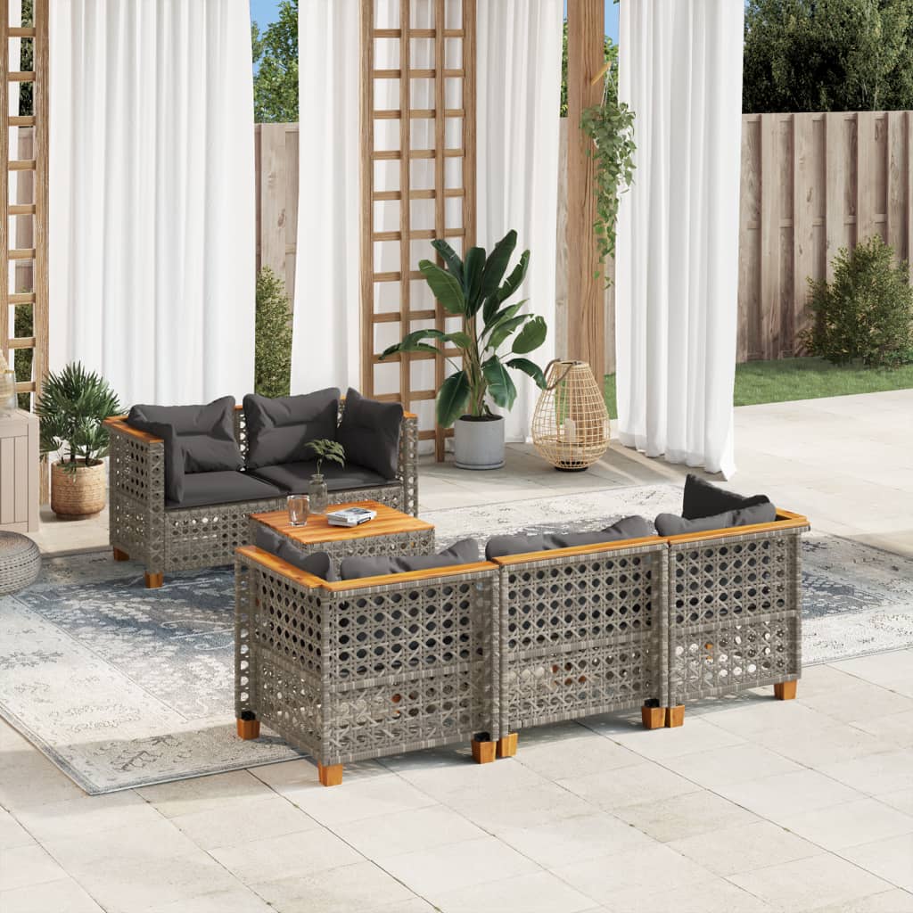 6-delige Loungeset met kussens poly rattan grijs – afbeelding 1