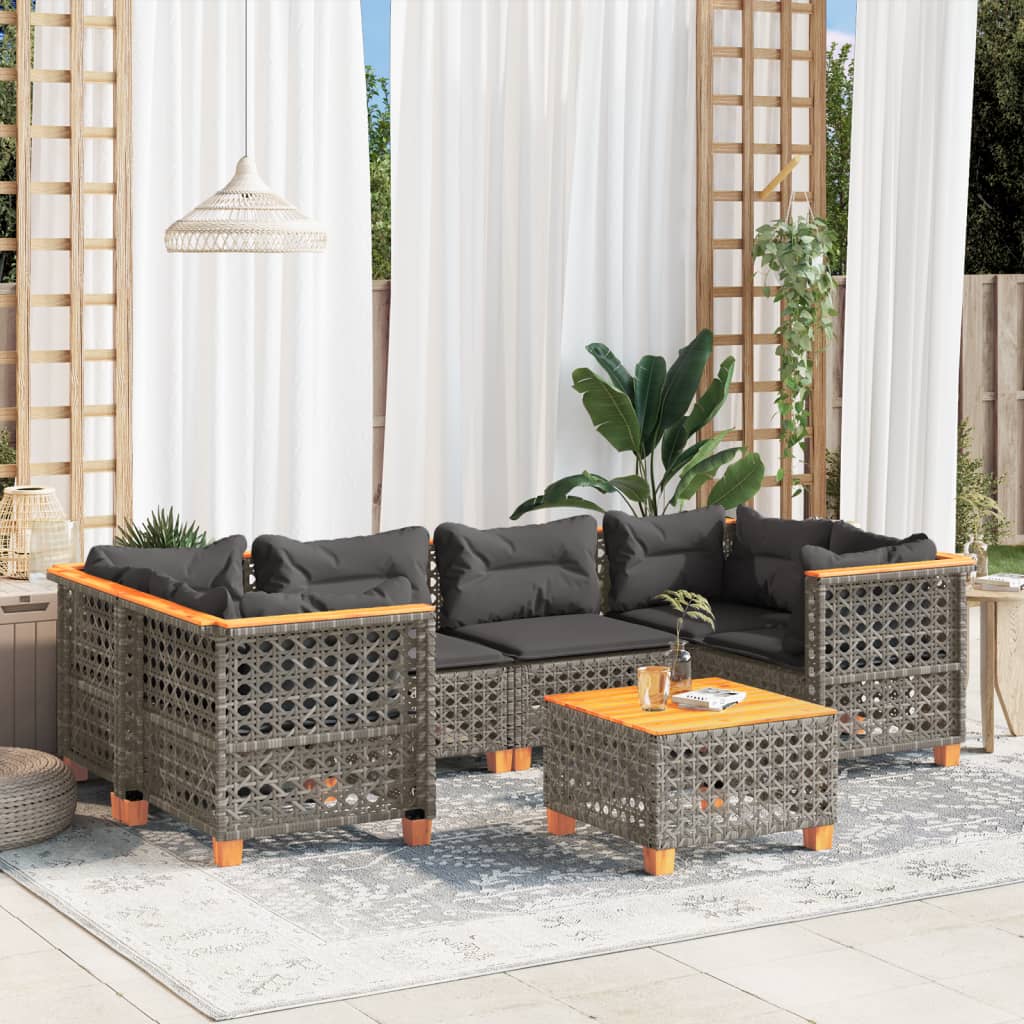 7-delige Loungeset met kussens poly rattan grijs – afbeelding 1