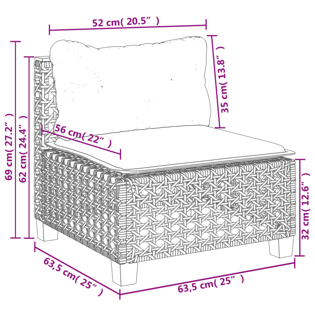 9-delige Loungeset met kussens poly rattan grijs – afbeelding 11