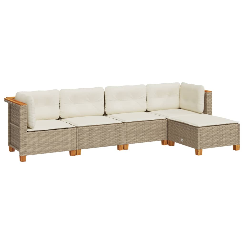 5-delige Loungeset met kussens poly rattan beige – afbeelding 2