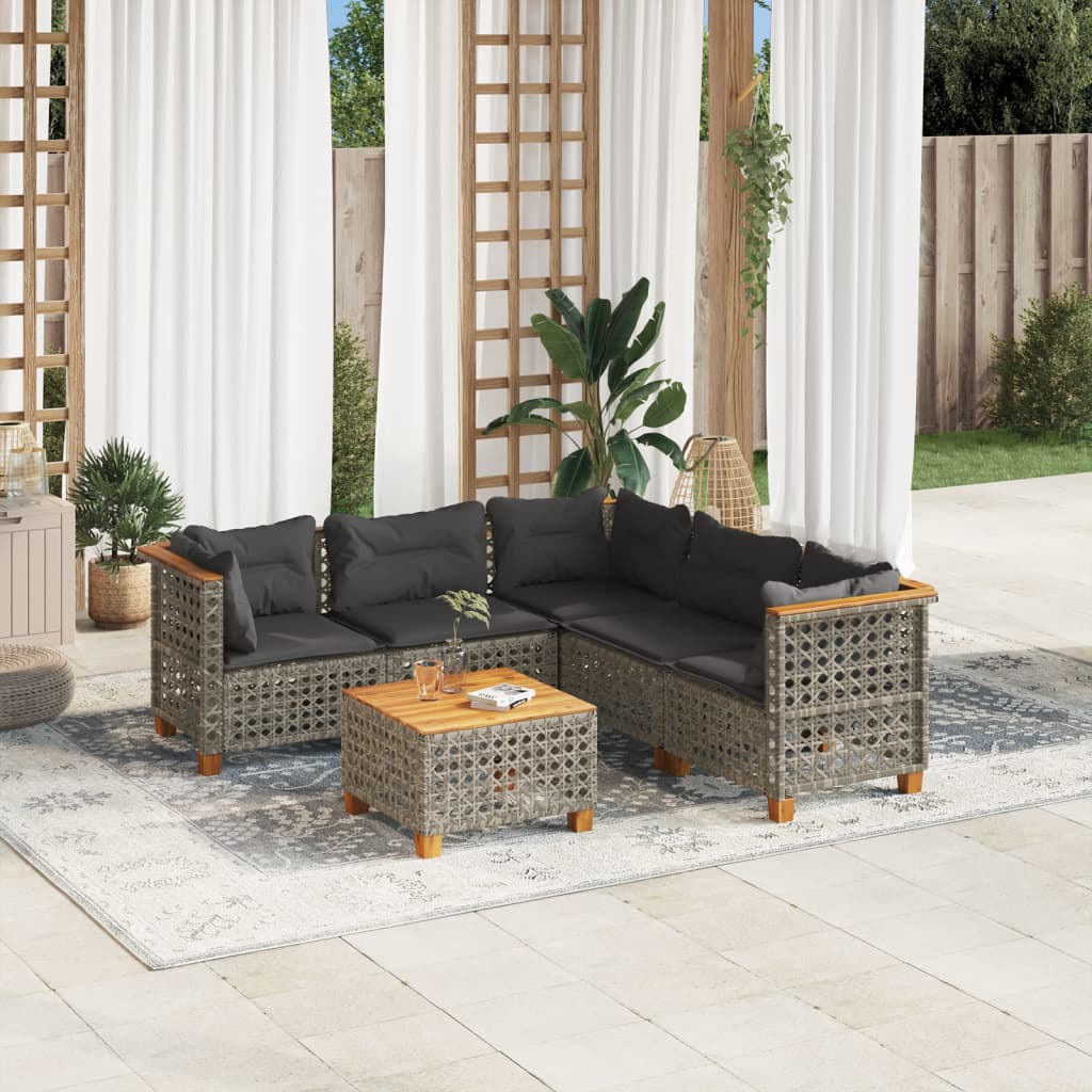 6-delige Loungeset met kussens poly rattan grijs – afbeelding 1