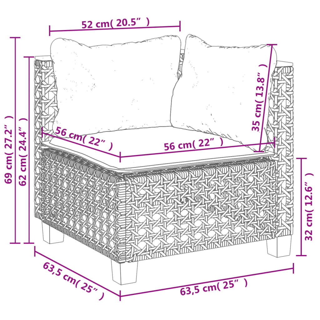 6-delige Loungeset met kussens poly rattan grijs – afbeelding 10