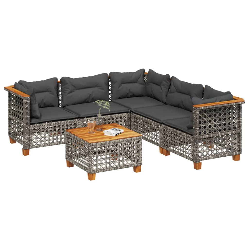 6-delige Loungeset met kussens poly rattan grijs – afbeelding 2