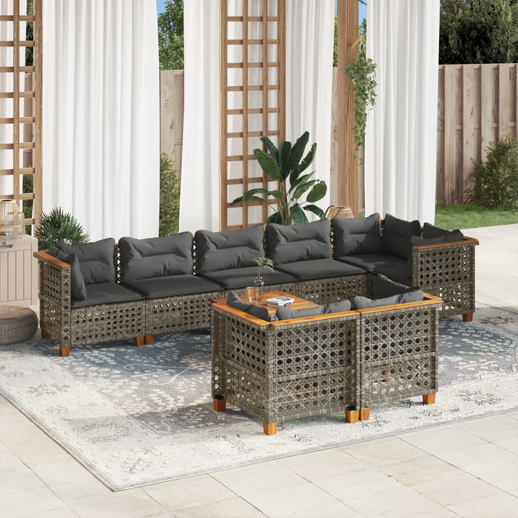 9-delige Loungeset met kussens poly rattan grijs – afbeelding 1