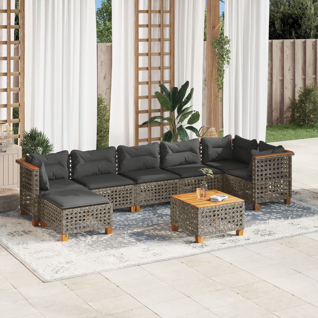 8-delige Loungeset met kussens poly rattan grijs – afbeelding 1