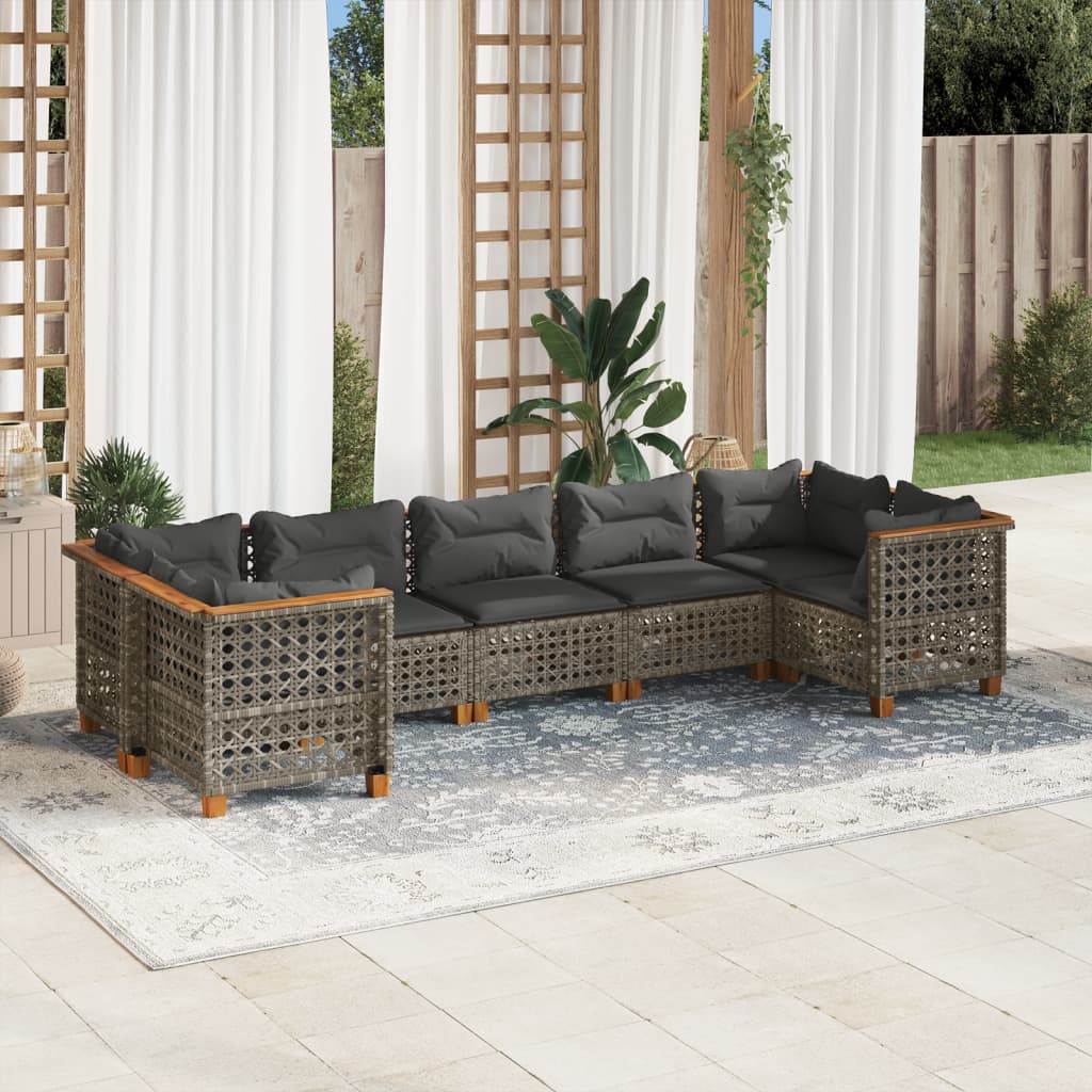 7-delige Loungeset met kussens poly rattan grijs – afbeelding 1
