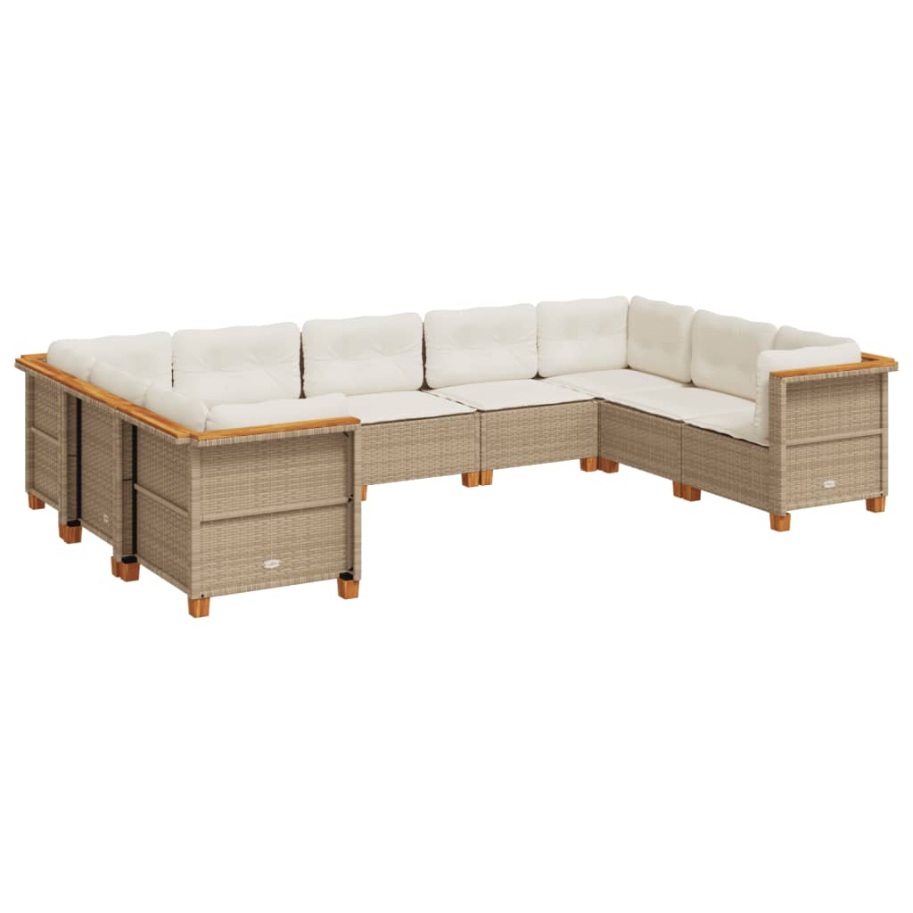 9-delige Loungeset met kussens poly rattan beige – afbeelding 2