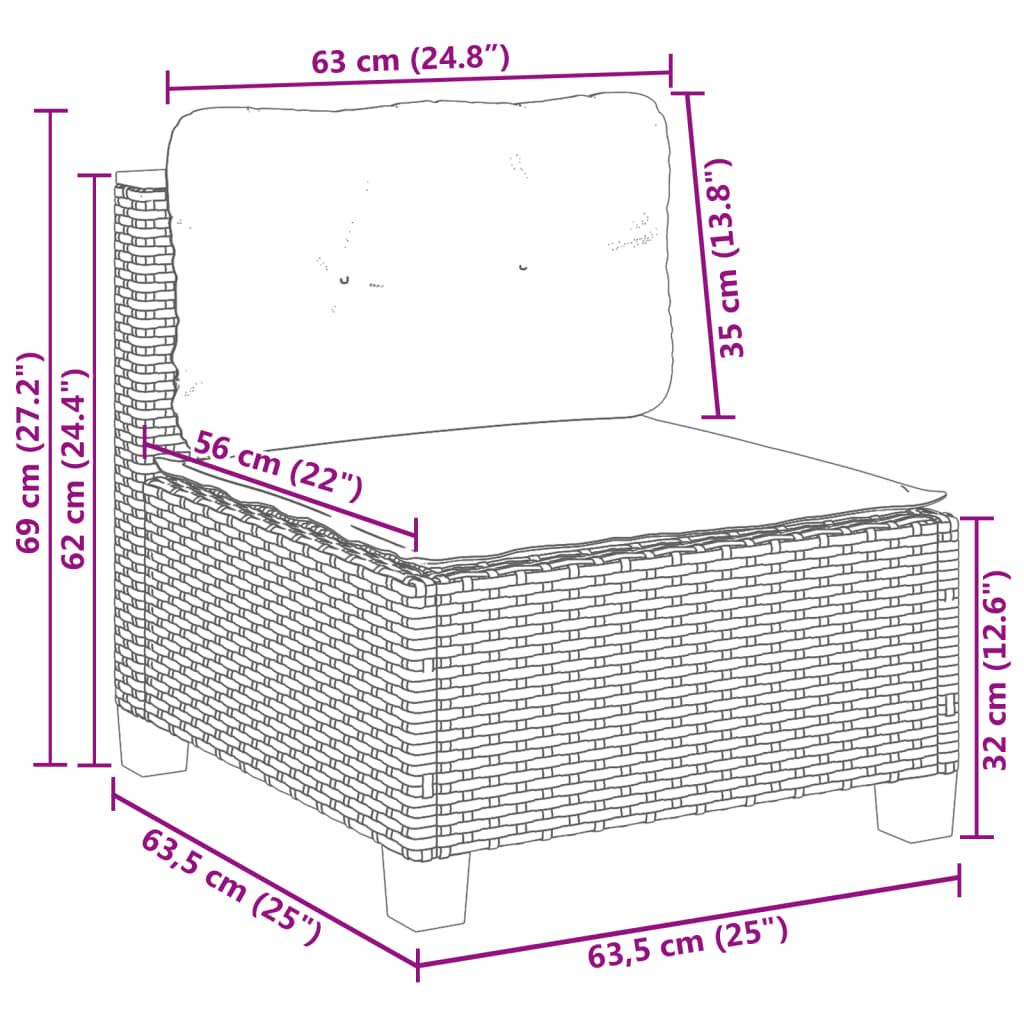9-delige Loungeset met kussens poly rattan beige – afbeelding 8