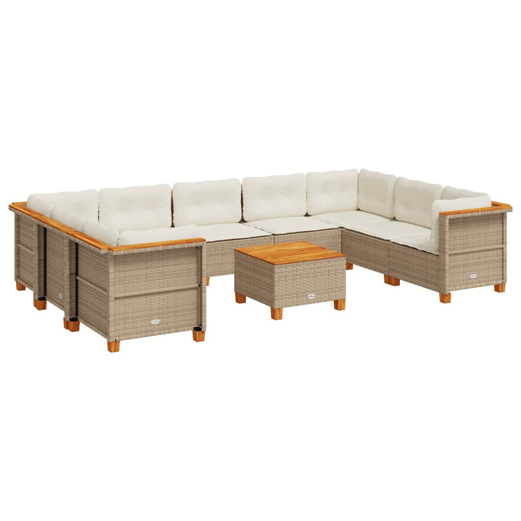 10-delige Loungeset met kussens poly rattan beige – afbeelding 2