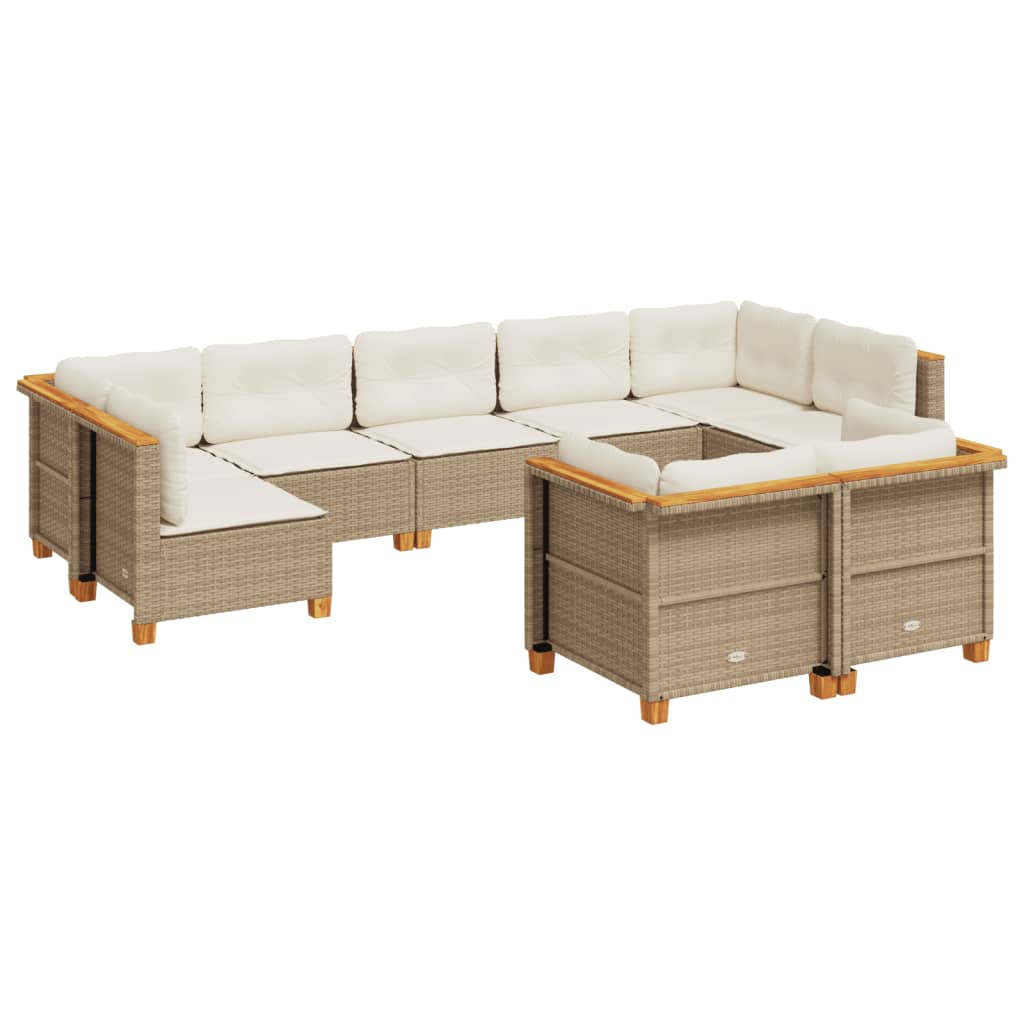 9-delige Loungeset met kussens poly rattan beige – afbeelding 2