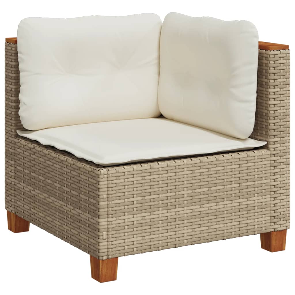 9-delige Loungeset met kussens poly rattan beige – afbeelding 3