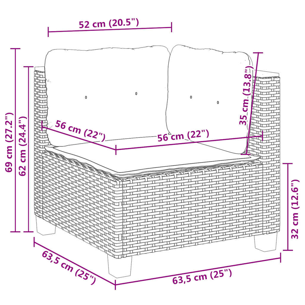 10-delige Loungeset met kussens poly rattan beige – afbeelding 11