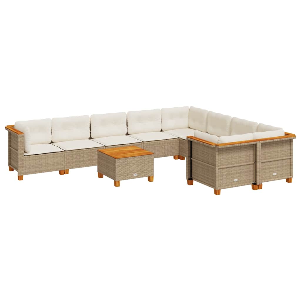 10-delige Loungeset met kussens poly rattan beige – afbeelding 2