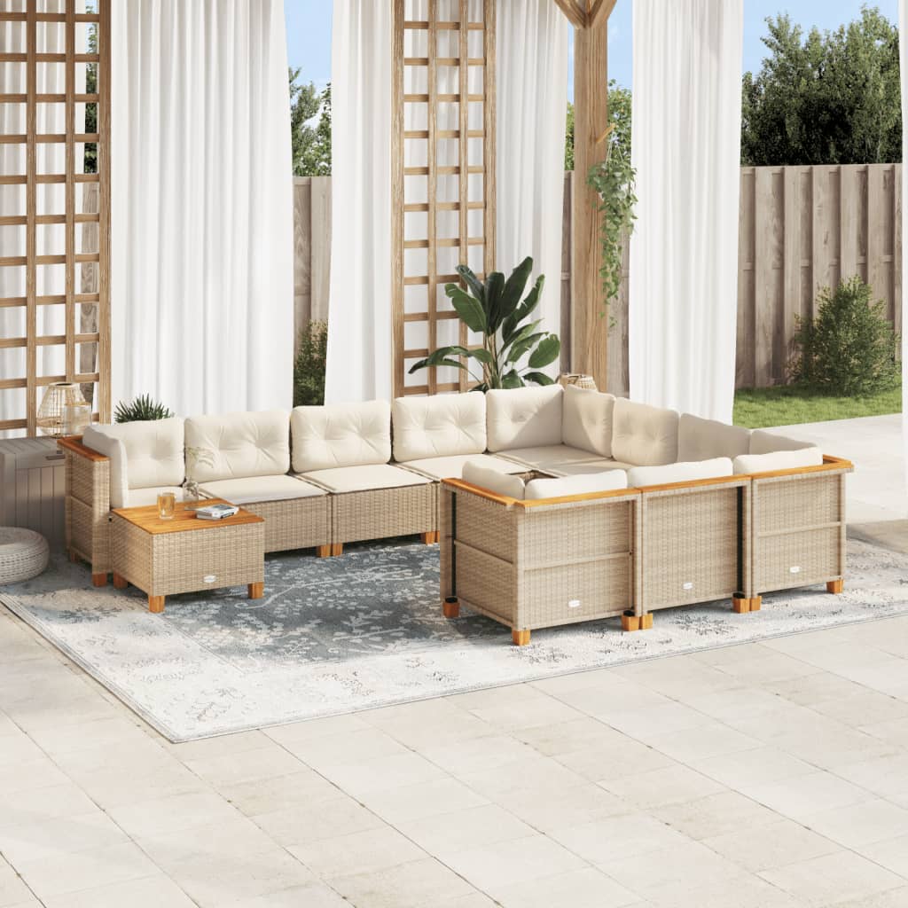 11-delige Tuinset met kussens poly rattan beige – afbeelding 1