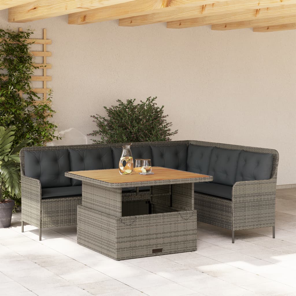 2-delige Loungeset met kussens poly rattan grijs – afbeelding 1