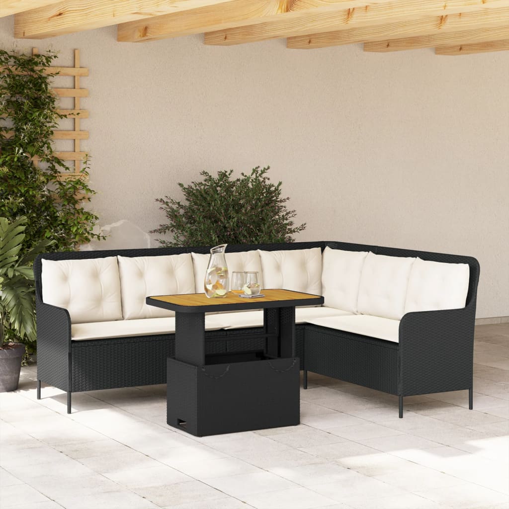 2-delige Loungeset met kussens poly rattan zwart – afbeelding 1