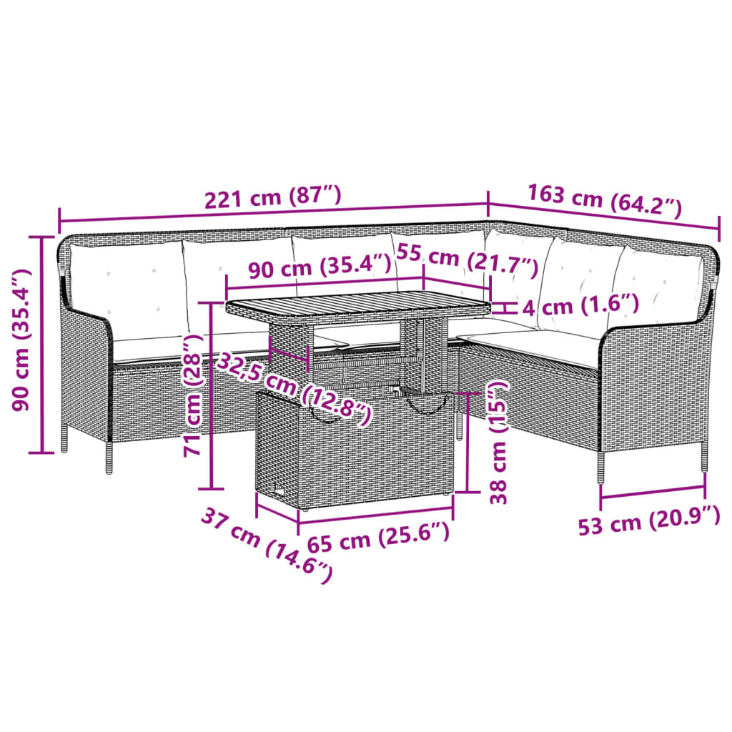 2-delige Loungeset met kussens poly rattan zwart – afbeelding 8