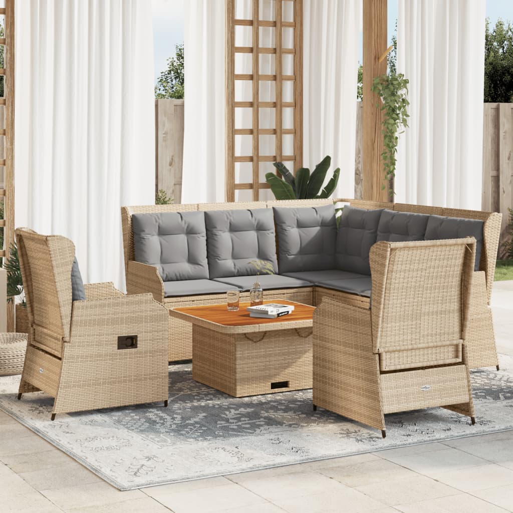 5-delige Loungeset met kussens poly rattan beige – afbeelding 1