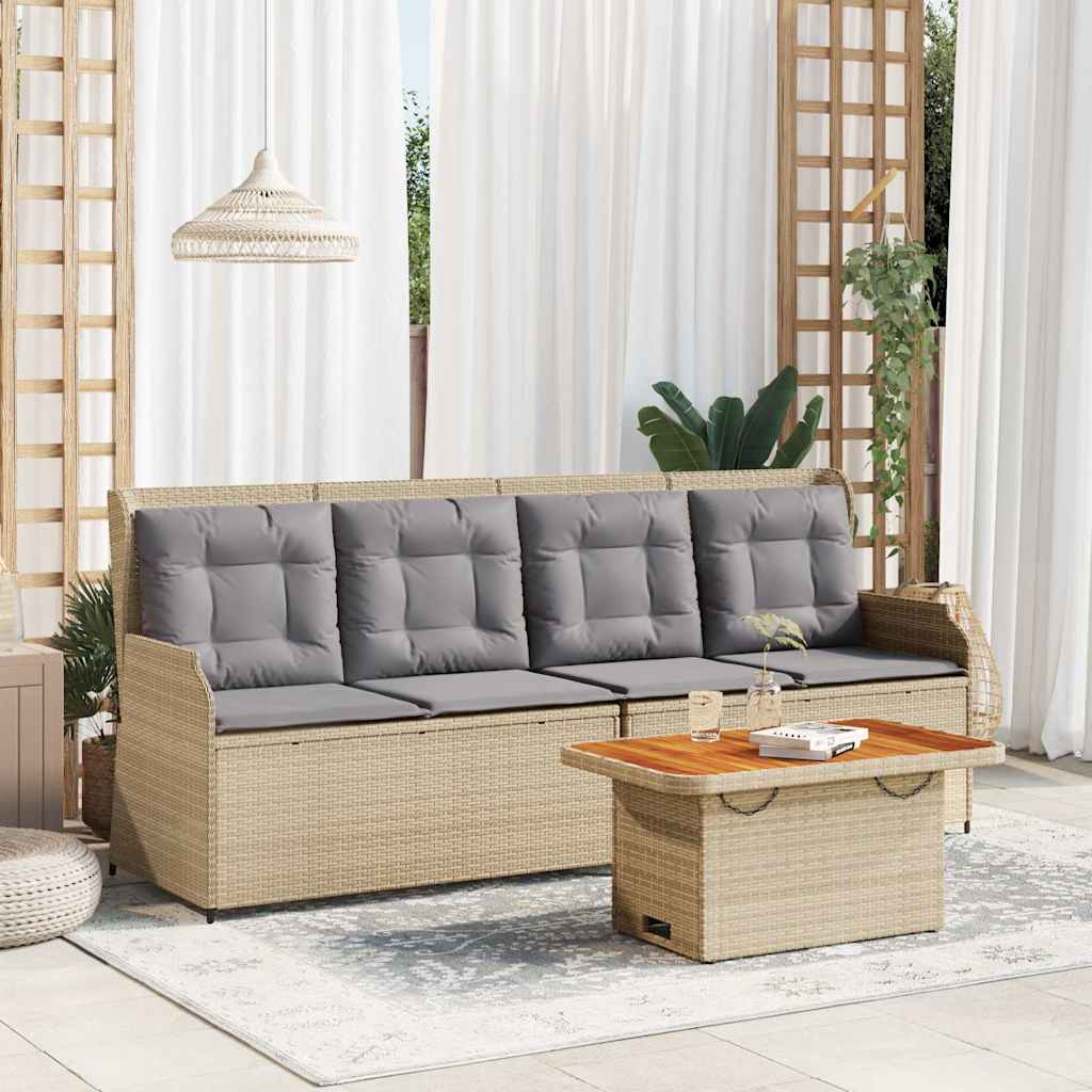 3-delige Loungeset met kussens poly rattan beige – afbeelding 1
