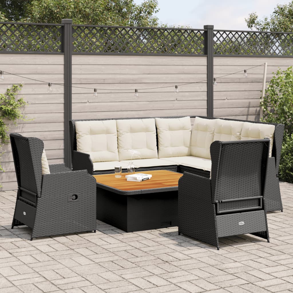 6-delige Loungeset met kussens poly rattan zwart – afbeelding 1