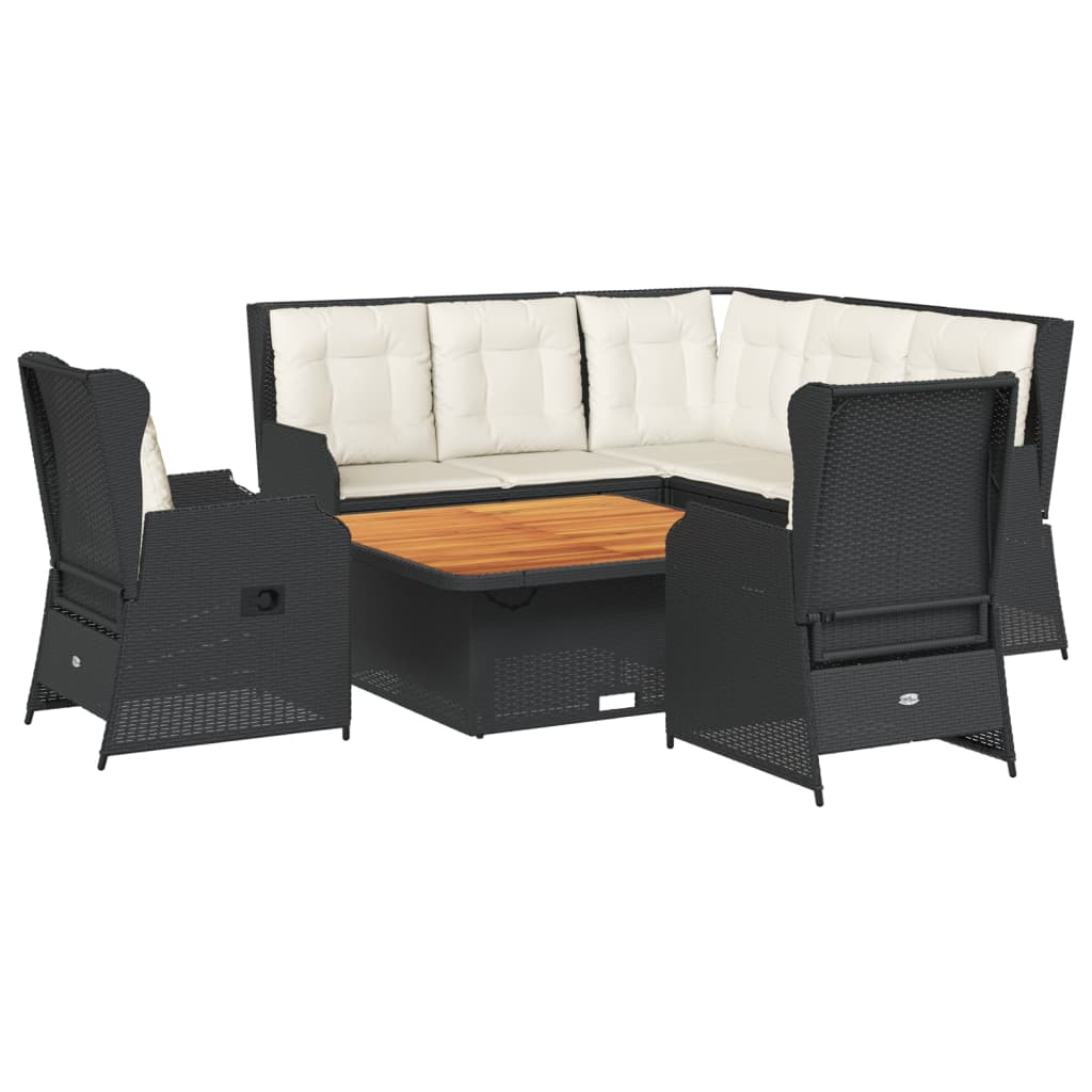 6-delige Loungeset met kussens poly rattan zwart – afbeelding 2