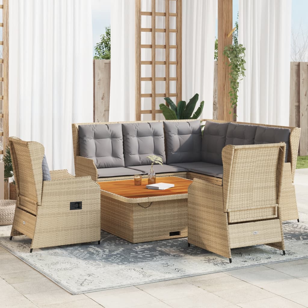 6-delige Loungeset met kussens poly rattan beige – afbeelding 1