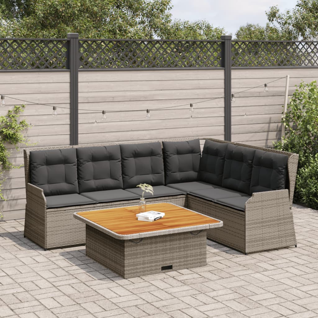 5-delige Loungeset met kussens poly rattan grijs – afbeelding 1