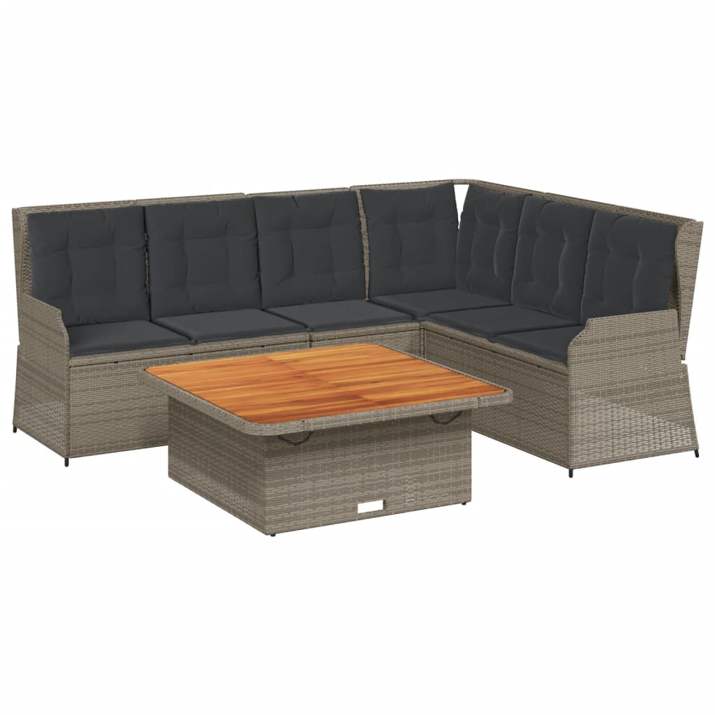 5-delige Loungeset met kussens poly rattan grijs – afbeelding 2