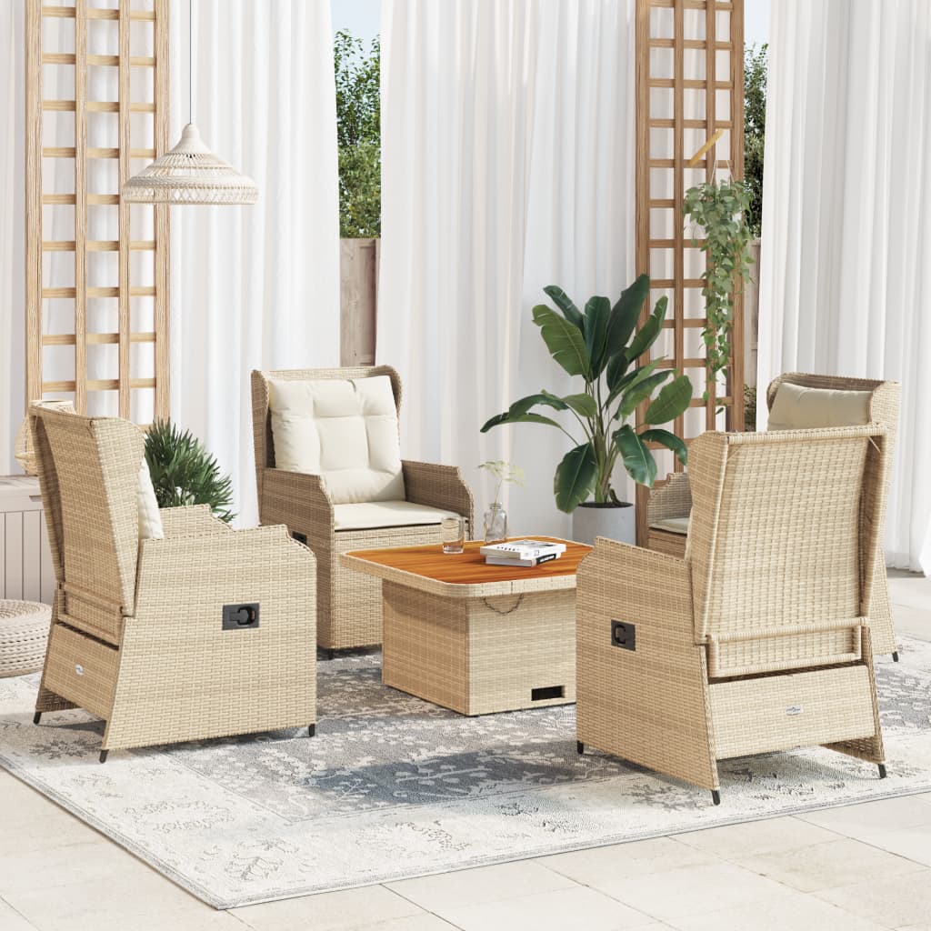 5-delige Loungeset met kussens poly rattan beige