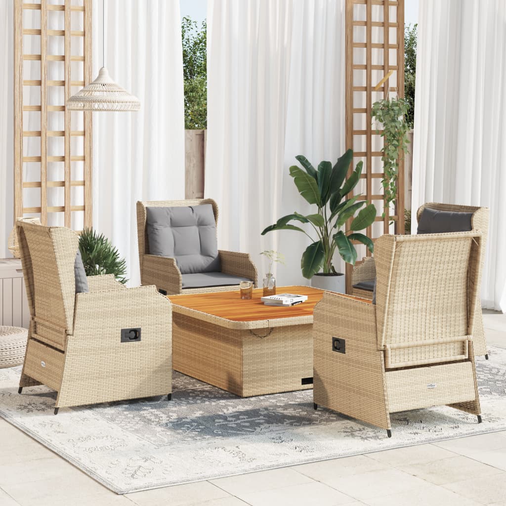 5-delige Loungeset met kussens poly rattan beige – afbeelding 1