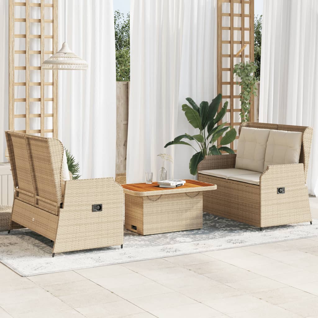 3-delige Loungeset met kussens poly rattan beige – afbeelding 1